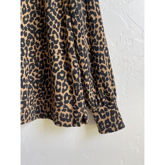 LOFT Size Medium Leopard Animal Print Black Tan Jersey Sweatshirt Puff Sleeve 10 - Picture 9 of 12